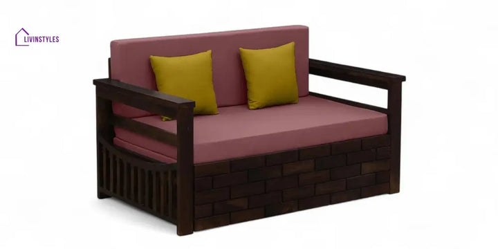 Indus Sheesham Wood Pull Out 2 Seater Sofa Cum Bed In Provincial Teak Finish with Storage