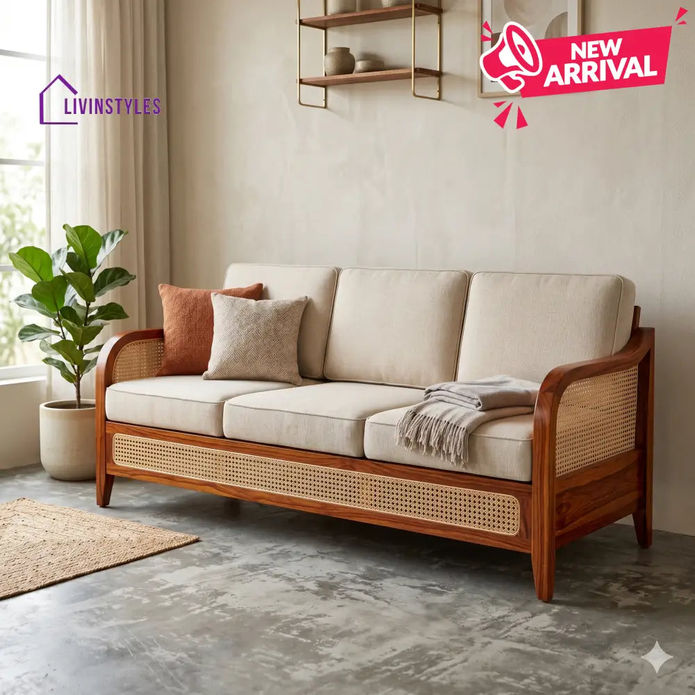 Kunal Sheesham Wood and Cane Sofa for Living Room