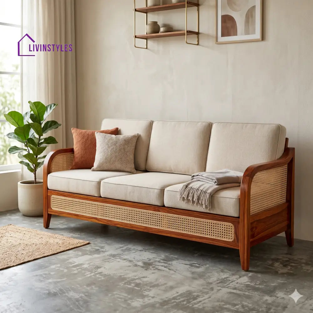 Kunal Sheesham Wood and Cane Sofa for Living Room