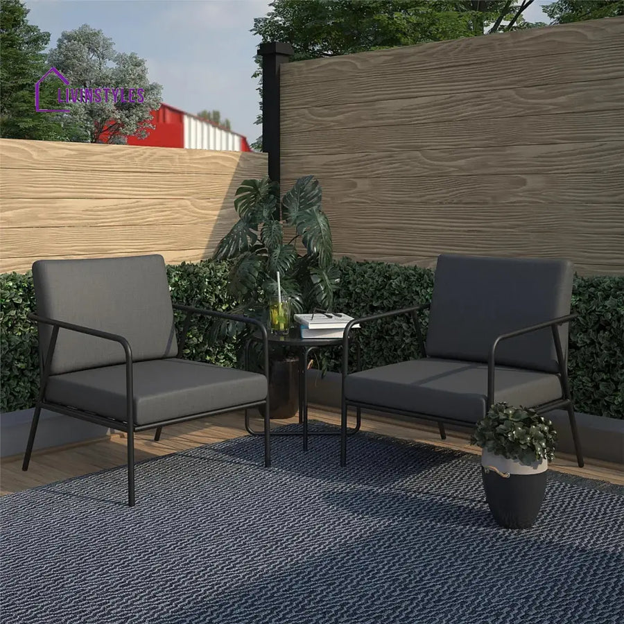 Kushal Outdoor Patio Seating Set 2 Chairs And 1 Table (Dark Grey) Furniture Sets