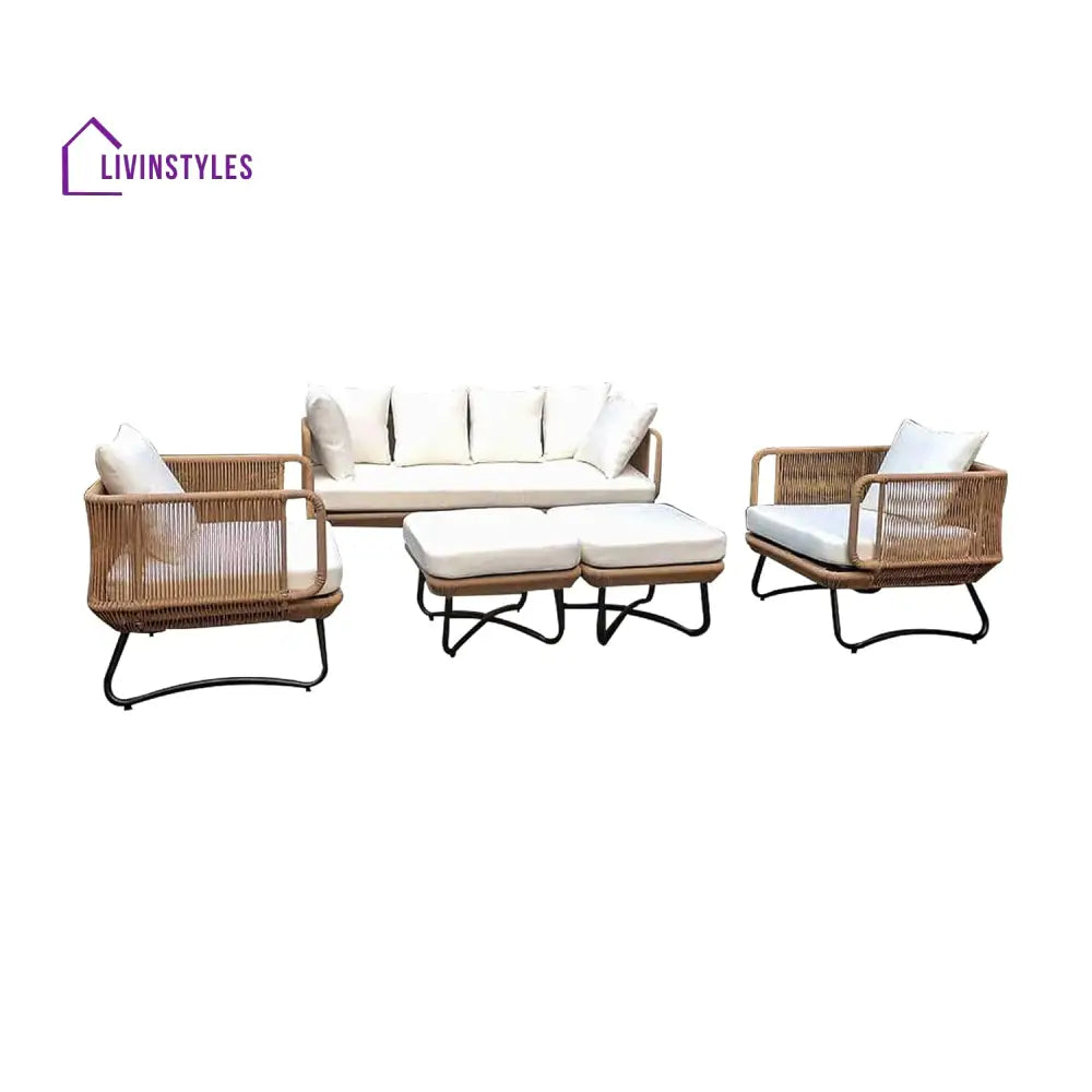 Kuub Outdoor Sofa Set 3 Seater 2 Single seater,2 Ottoman(Tan) - Sofa Sets