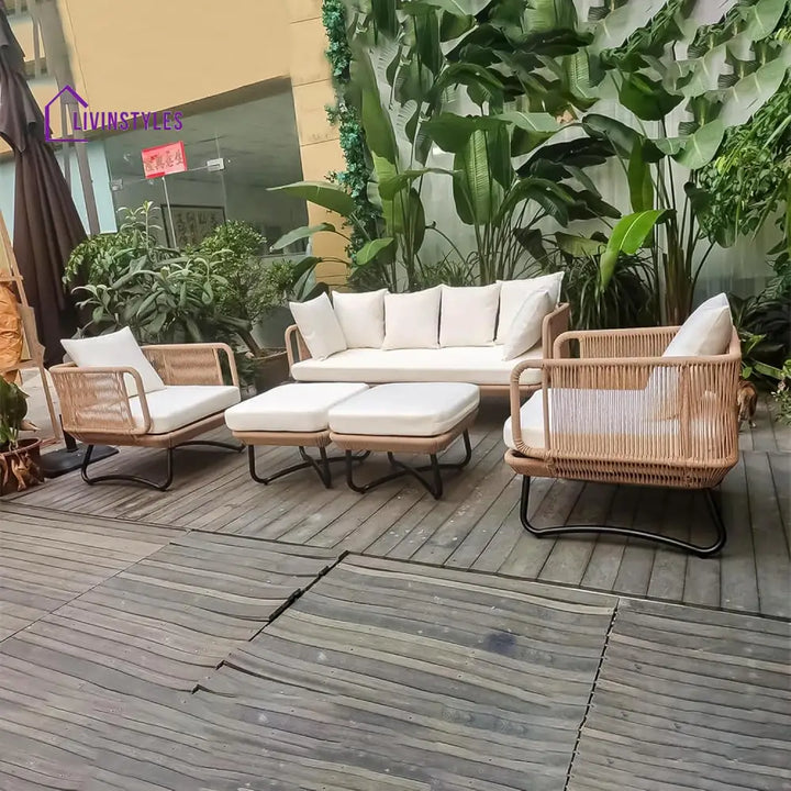 Kuub Outdoor Sofa Set 3 Seater 2 Single seater,2 Ottoman(Tan) - Sofa Sets