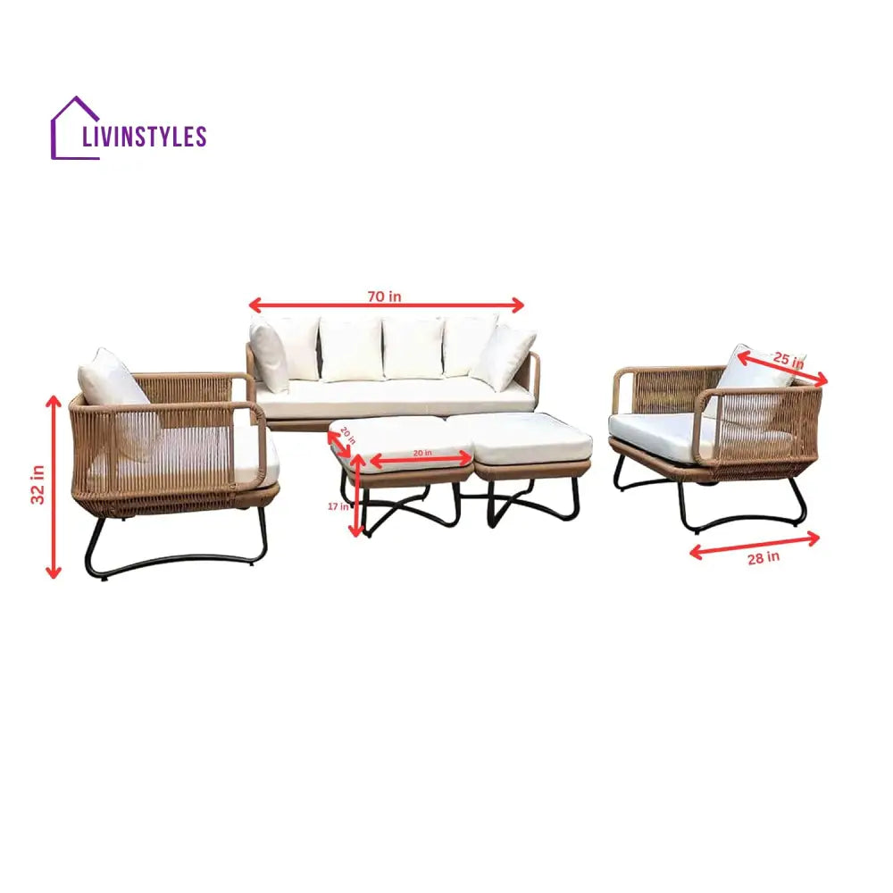 Kuub Outdoor Sofa Set 3 Seater 2 Single seater,2 Ottoman(Tan) - Sofa Sets