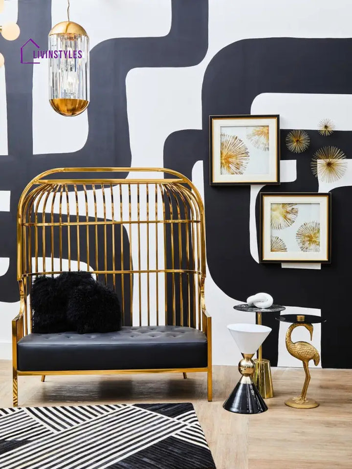 Kuzma Two Seat Dome Cage Gold Finish Stainless Steel Sofa Living