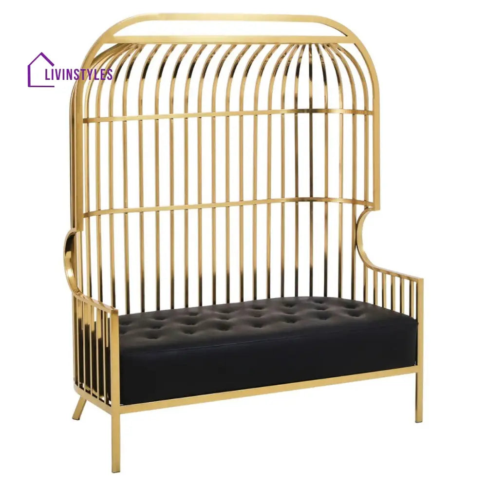Kuzma Two Seat Dome Cage Gold Finish Stainless Steel Sofa Living