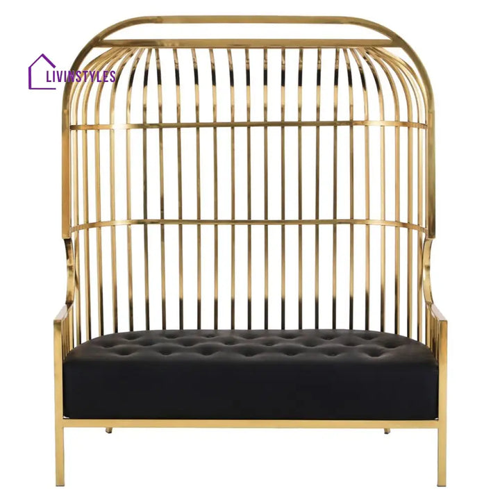 Kuzma Two Seat Dome Cage Gold Finish Stainless Steel Sofa Living