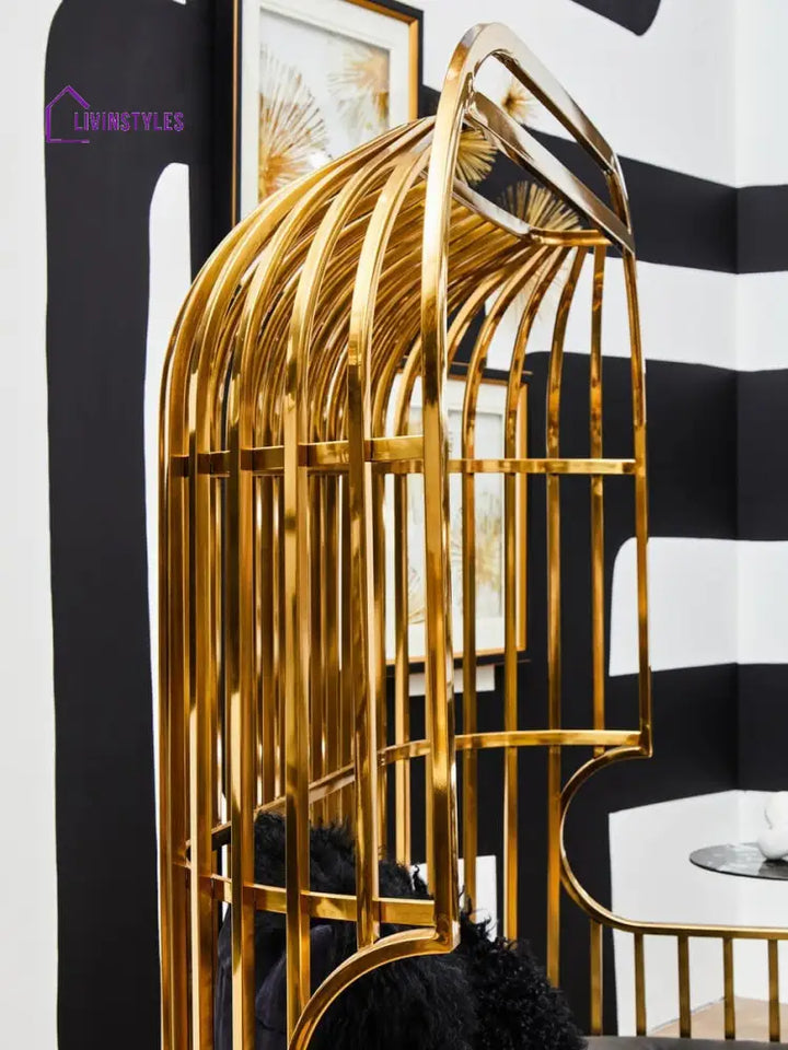 Kuzma Two Seat Dome Cage Gold Finish Stainless Steel Sofa Living