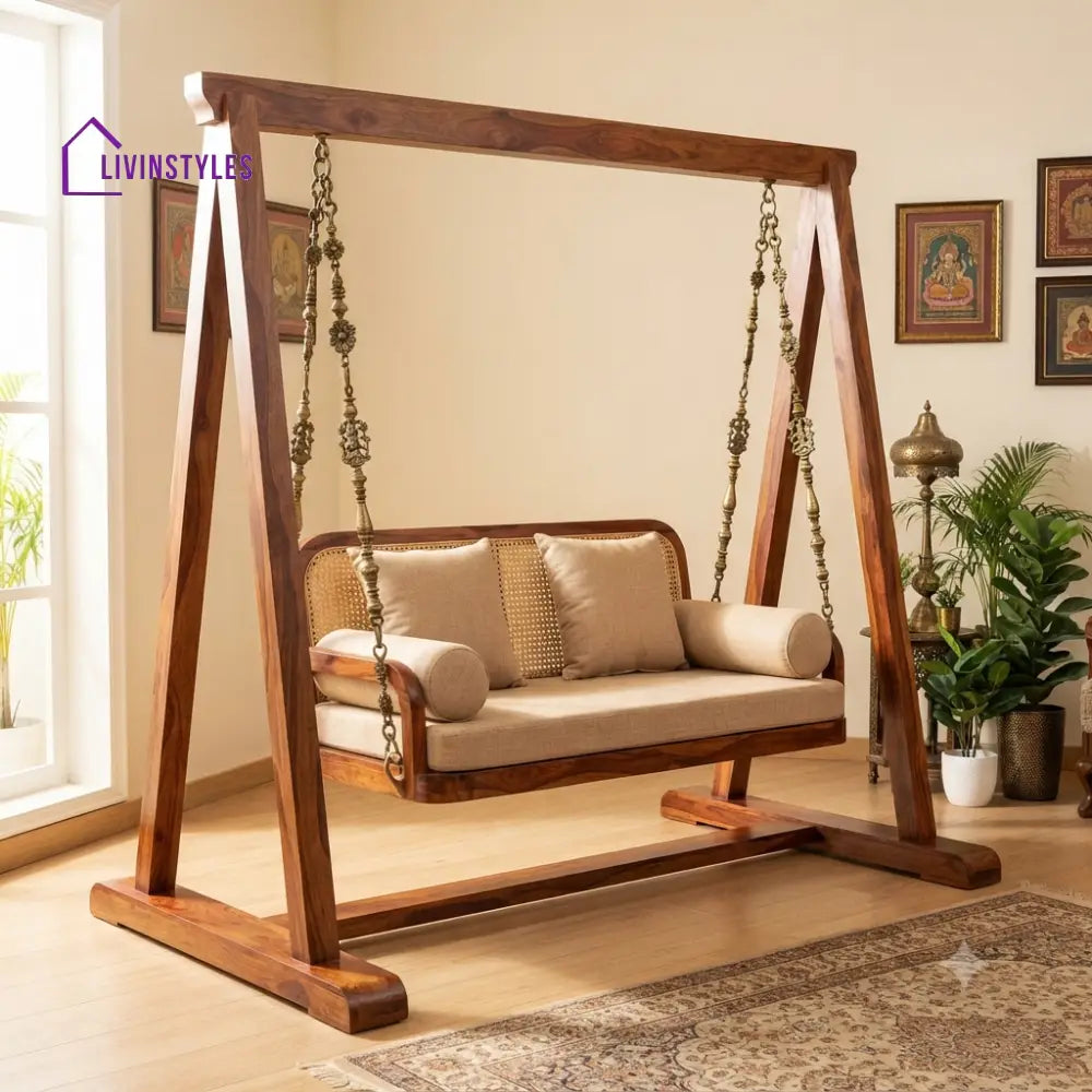 Kylian 2 Seater Wooden Swing for Home | Wooden Jhula for home