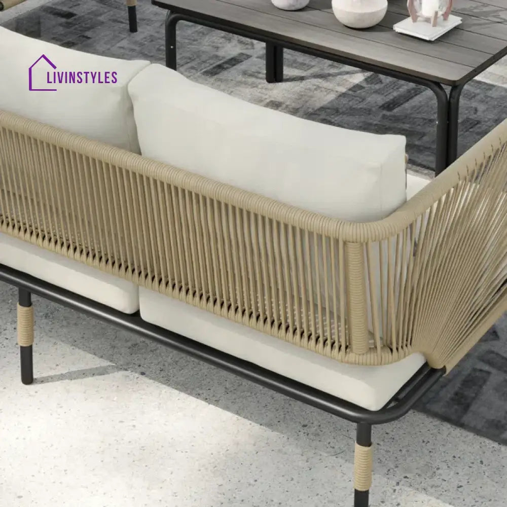 Kylie Outdoor Sofa Set 3 Seater 2 Single seater and 1 Center Table Braided & Rope(Tan) - Sofa Sets