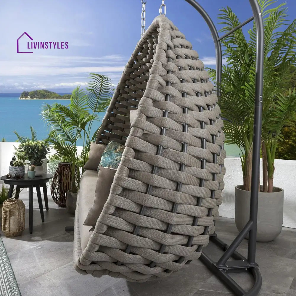 Lace Three Seater Hanging Swing With Stand For Balcony Garden Swing (Silk Grey) Braid & Rope - Swings