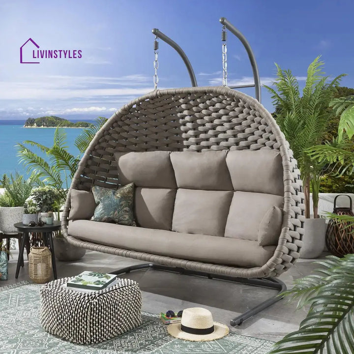Lace Three Seater Hanging Swing With Stand For Balcony Garden Swing (Silk Grey) Braid & Rope - Swings