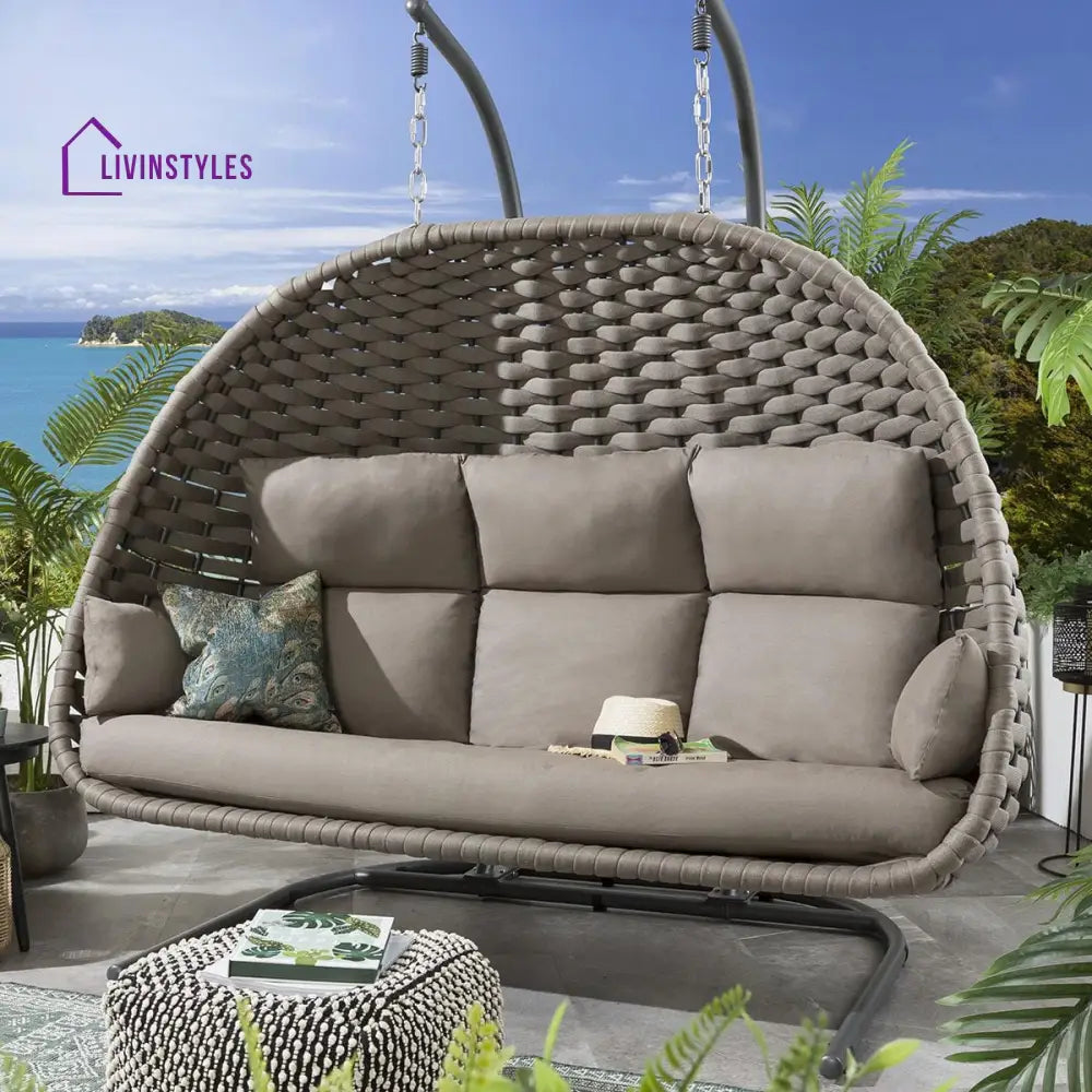 Lace Three Seater Hanging Swing With Stand For Balcony Garden Swing (Silk Grey) Braid & Rope - Swings