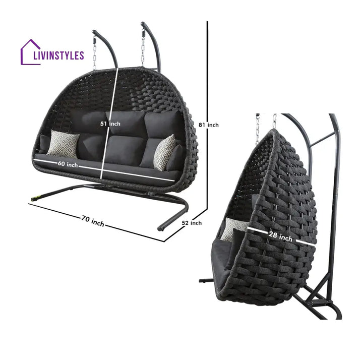 Lace Three Seater Hanging Swing With Stand For Balcony Garden Swing (Silk Grey) Braid & Rope - Swings