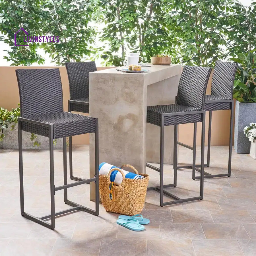 Ladanza Outdoor Patio Bar Chair 4 Chairs For Balcony (Brown) - Bar Sets