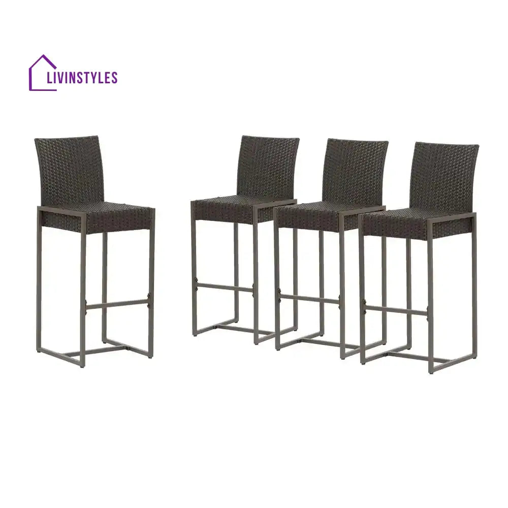 Ladanza Outdoor Patio Bar Chair 4 Chairs For Balcony (Brown) - Bar Sets