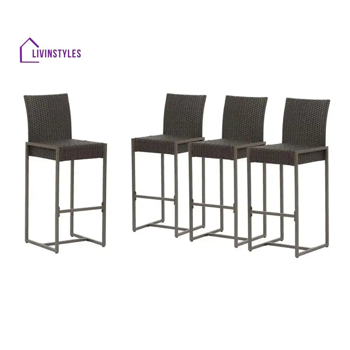 Ladanza Outdoor Patio Bar Chair 4 Chairs For Balcony (Brown) - Bar Sets