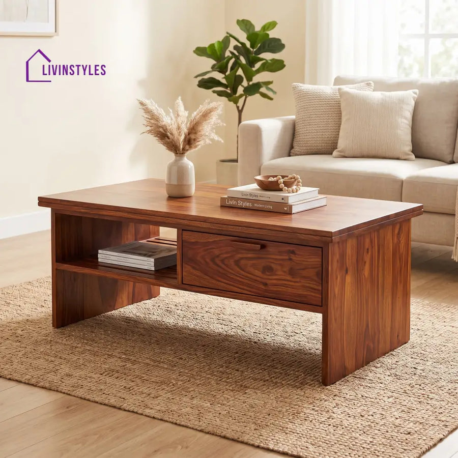 Lætitia Wooden Coffee Table for Living Room | Tea Table | Teapoy | Center table