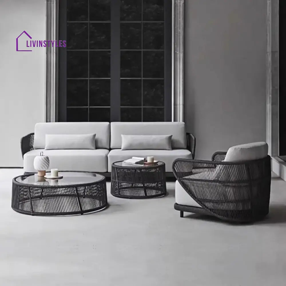 Laken Outdoor Rope 4 Seater Sofa Set With Glass Top Tables - Sofa Set