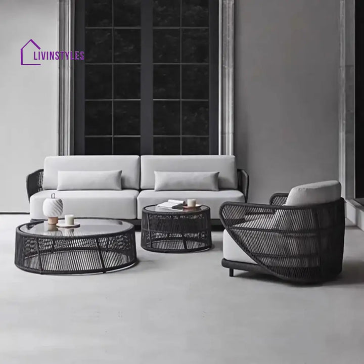 Laken Outdoor Rope 4 Seater Sofa Set With Glass Top Tables - Sofa Set