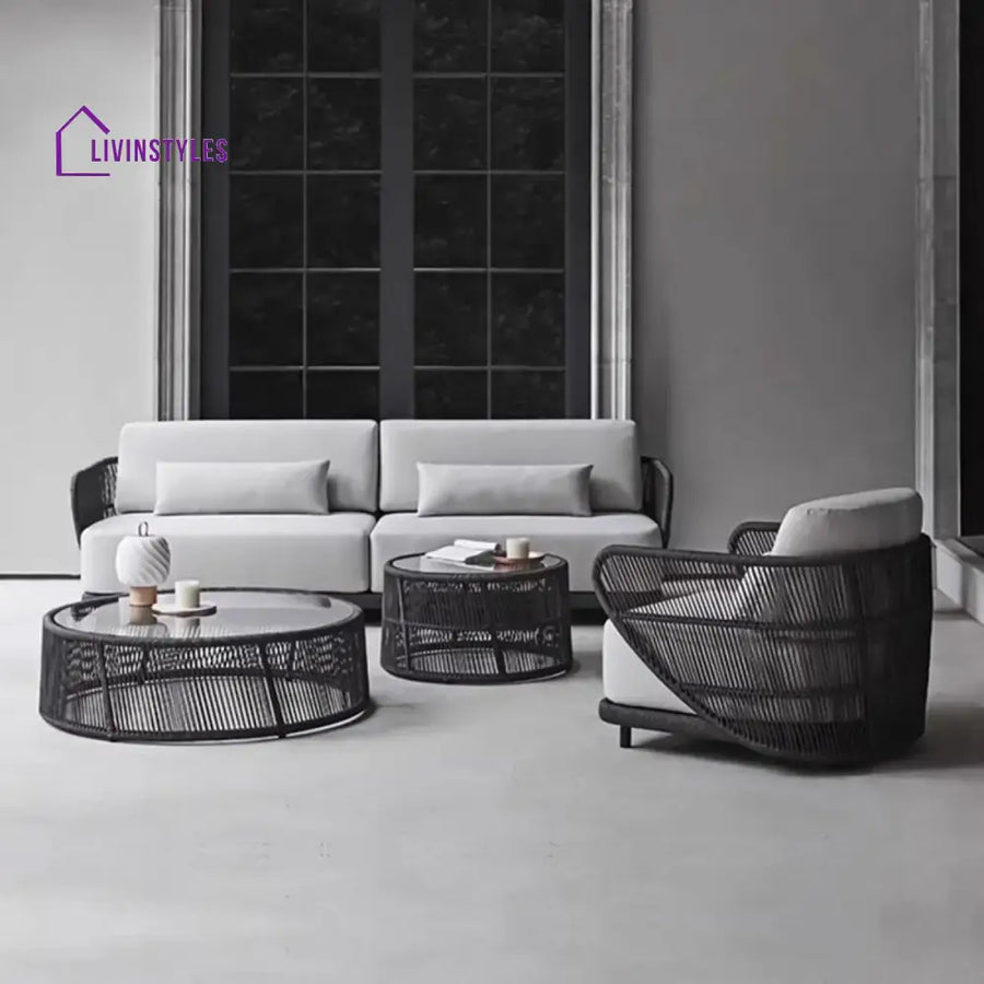 Laken Outdoor Rope 4 Seater Sofa Set With Glass Top Tables - Sofa Set