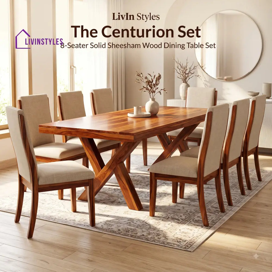 Laksh Premium Solid Wood 8 Seater Dining Table Set