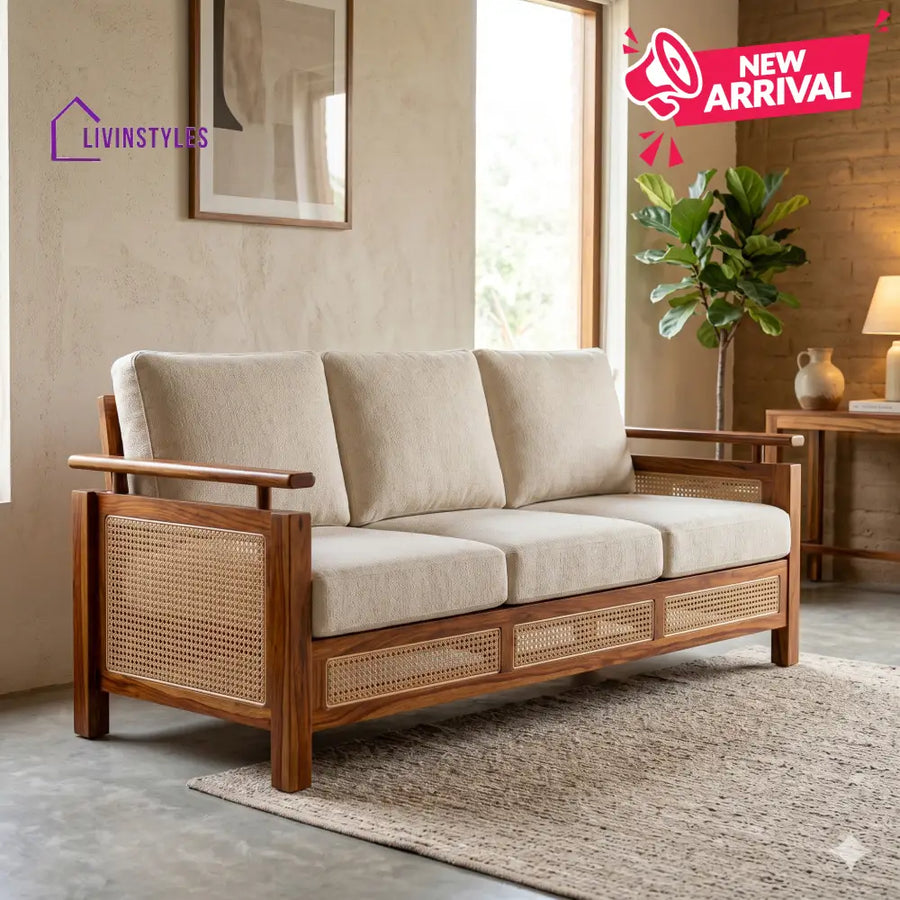 Laksh Sheesham Wood and Cane Sofa for Living Room