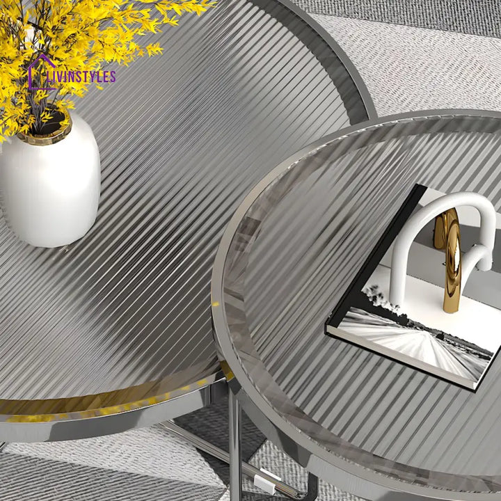 Laksh Stainless Steel Coffee Table For Living Room | Silver Frame