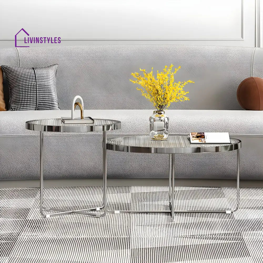 Laksh Stainless Steel Coffee Table For Living Room | Silver Frame