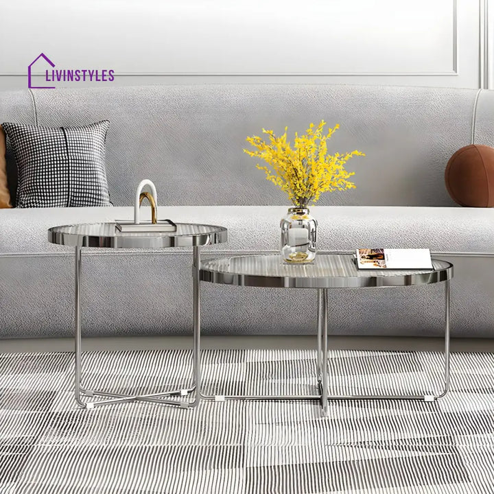 Laksh Stainless Steel Coffee Table For Living Room | Silver Frame