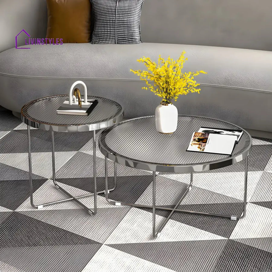 Laksh Stainless Steel Coffee Table For Living Room | Silver Frame