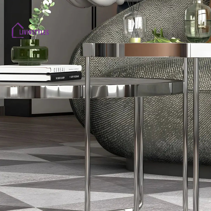 Laksh Stainless Steel Coffee Table For Living Room | Silver Frame