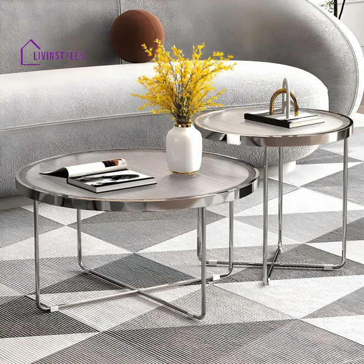Laksh Stainless Steel Coffee Table For Living Room | Silver Frame