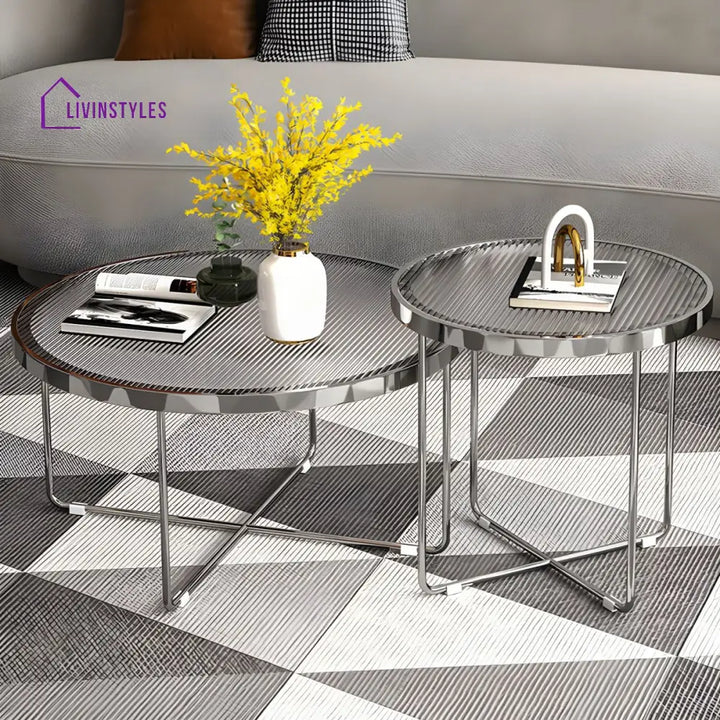 Laksh Stainless Steel Coffee Table For Living Room | Silver Frame