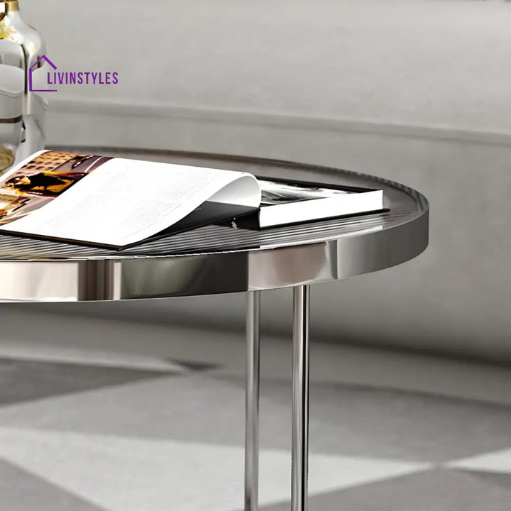 Laksh Stainless Steel Coffee Table For Living Room | Silver Frame