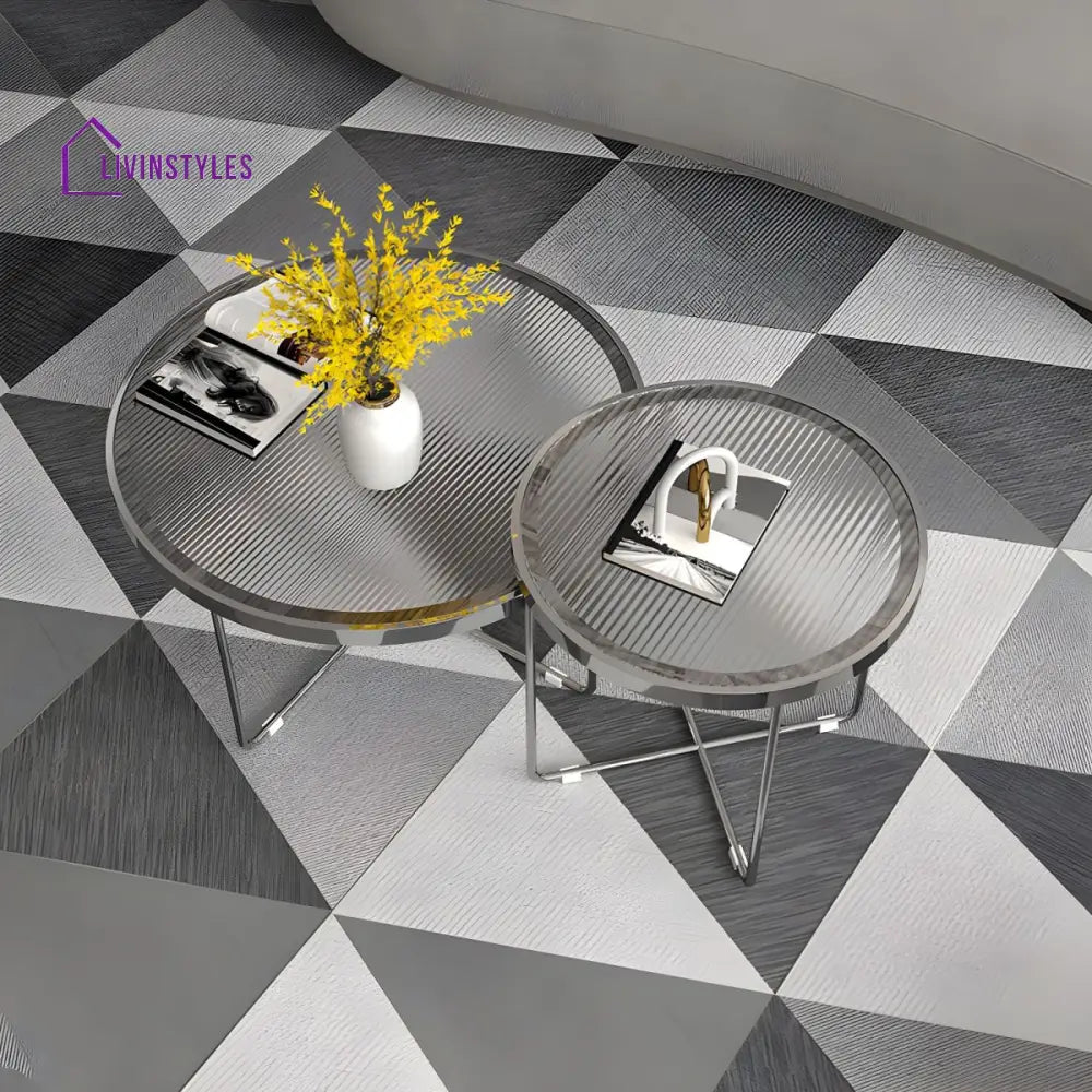 Laksh Stainless Steel Coffee Table For Living Room | Silver Frame