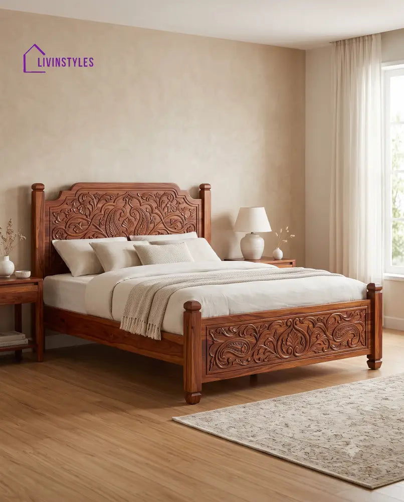 Lakshmi Wooden Bed | Solid Wood Double Bed | Wooden King size bed & Wooden Queen size bed