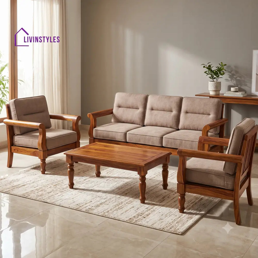 Lakshmi Wooden Sofa Set | 3 + 1 + 1 Sheesham Wood Sofa Set for Living Room