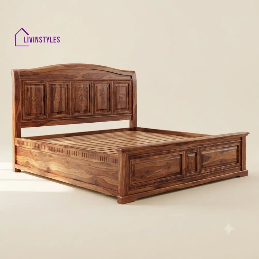 Lalitha Sheesham Wood Bed With Box Storage | Wooden Bed