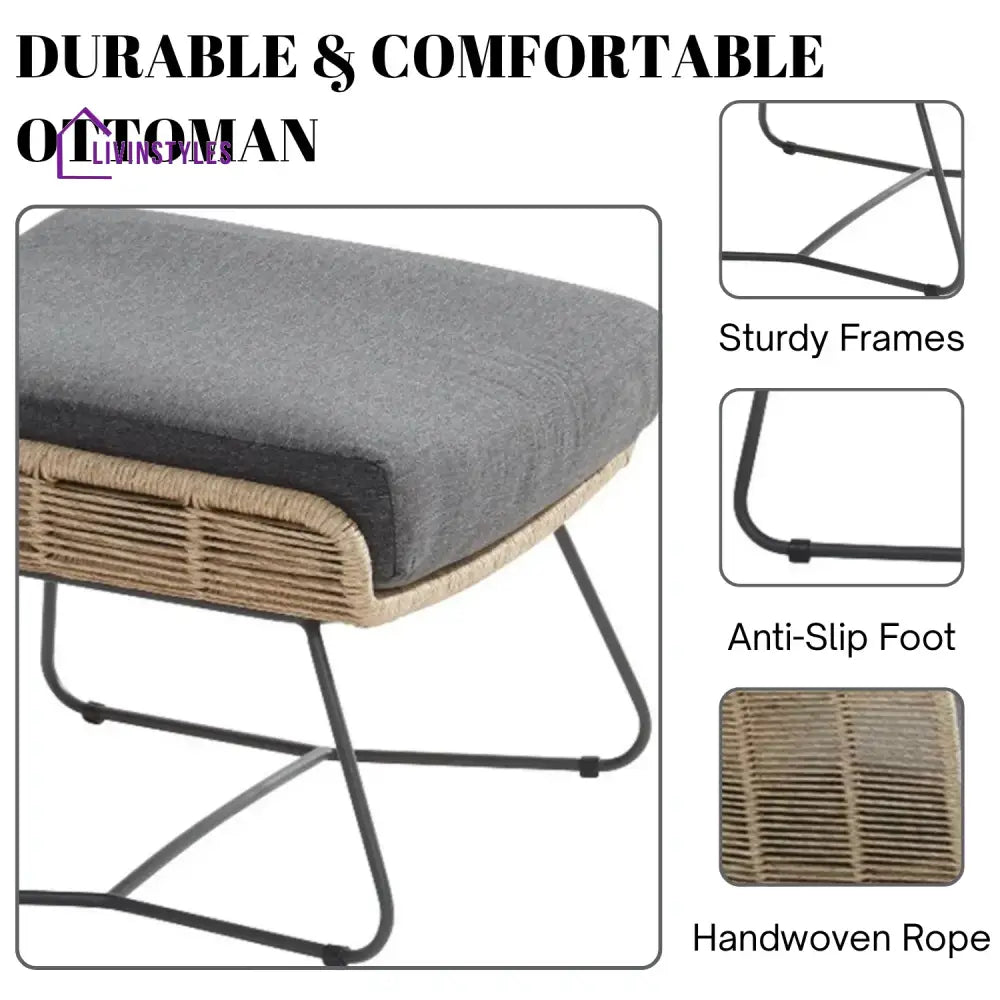 Lamees Outdoor All-Weather Rope Footstool - Footrest