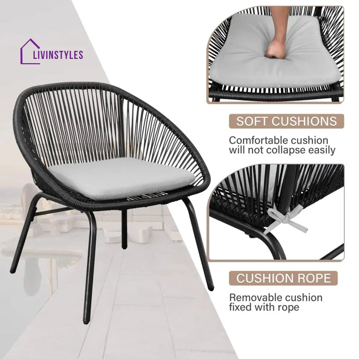 Lanx Outdoor Patio Seating Set 2 Chairs and 1 Table Set (Black) - Coffee Table Sets