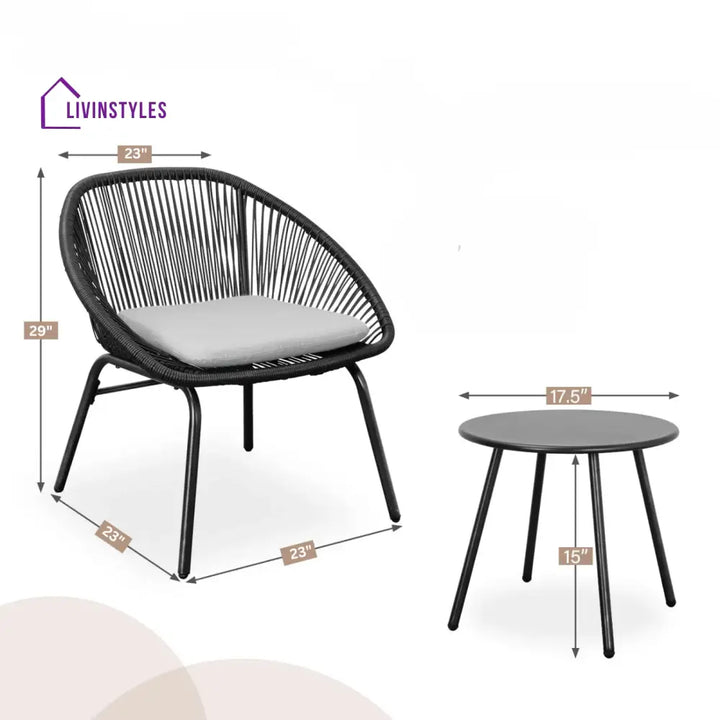 Lanx Outdoor Patio Seating Set 2 Chairs and 1 Table Set (Black) - Coffee Table Sets
