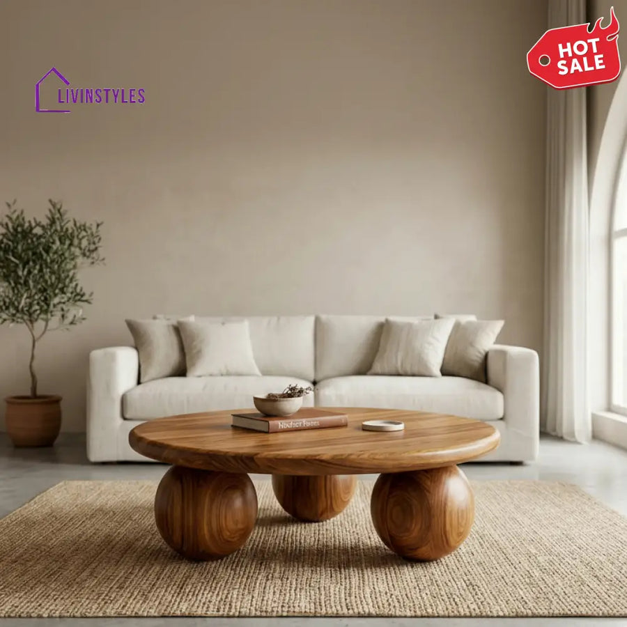 Lara Sheesham Wood Round Shaped Coffee Table for Living Room