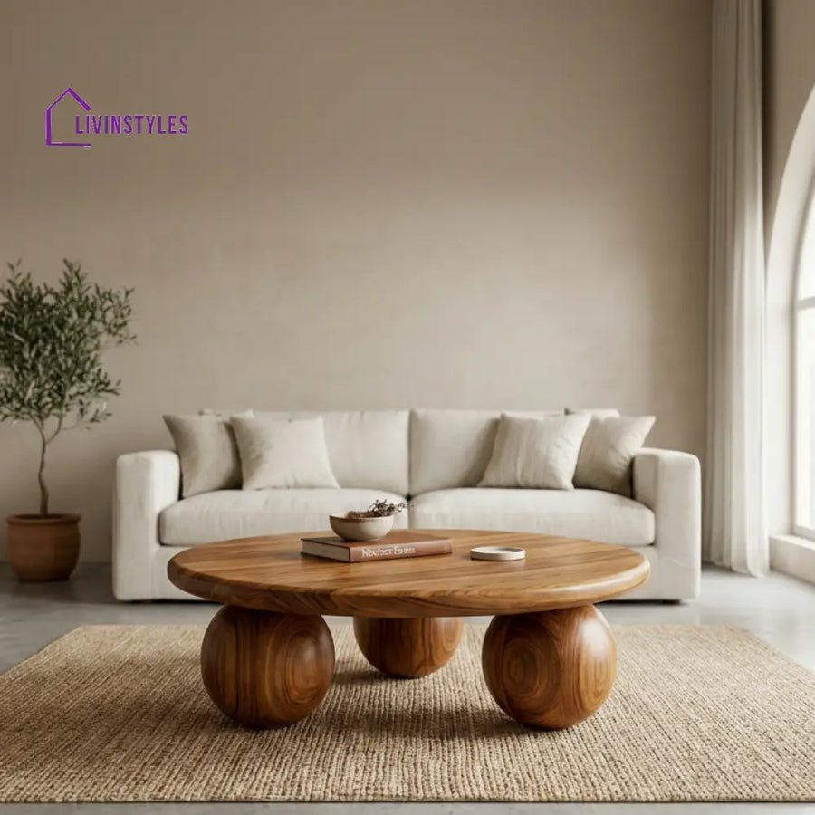 Lara Sheesham Wood Round Shaped Coffee Table for Living Room