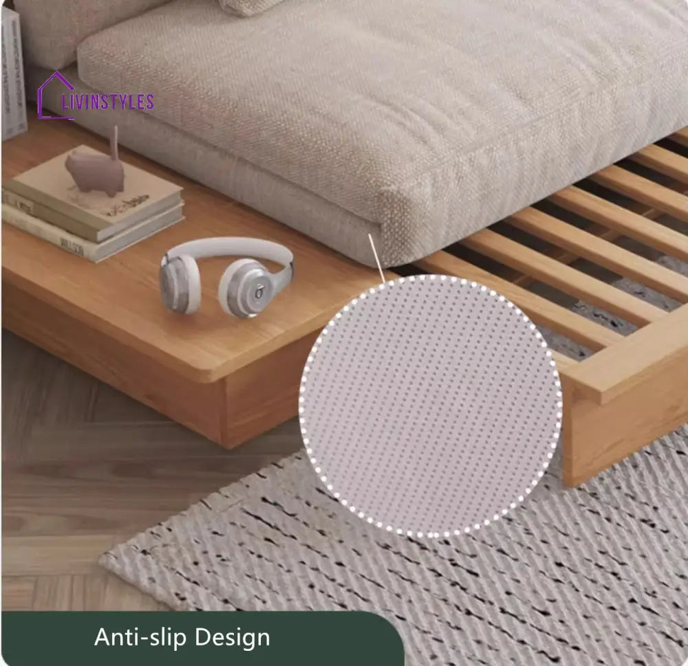 Japandi Solid Wood Sofa Bed with Liftable Armrest Storage Box SOFA BED