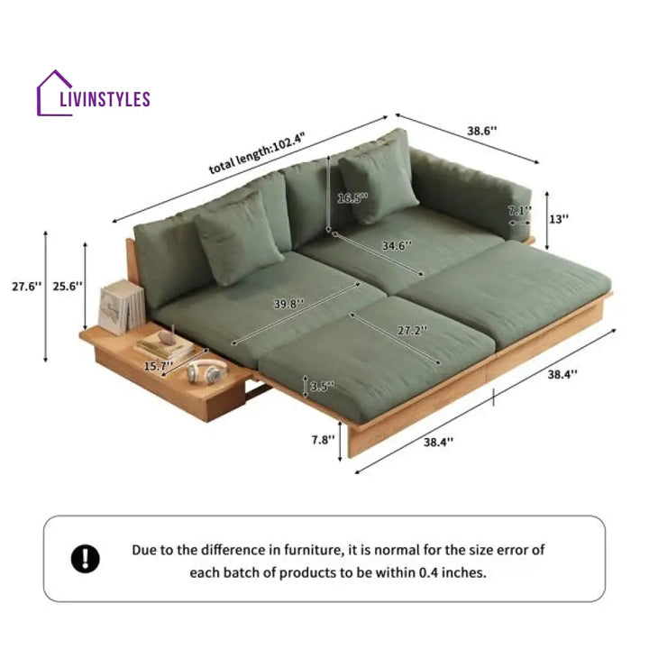 Lara Solid Wood Sofa Come Bed with Liftable Armrest Storage Box - SOFA BED