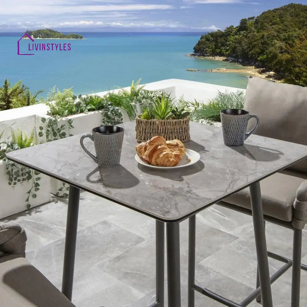 Lario Outdoor Patio Bar Set 2 Chairs and 1 Table Set Braided & Rope (Beige) - Bar Sets