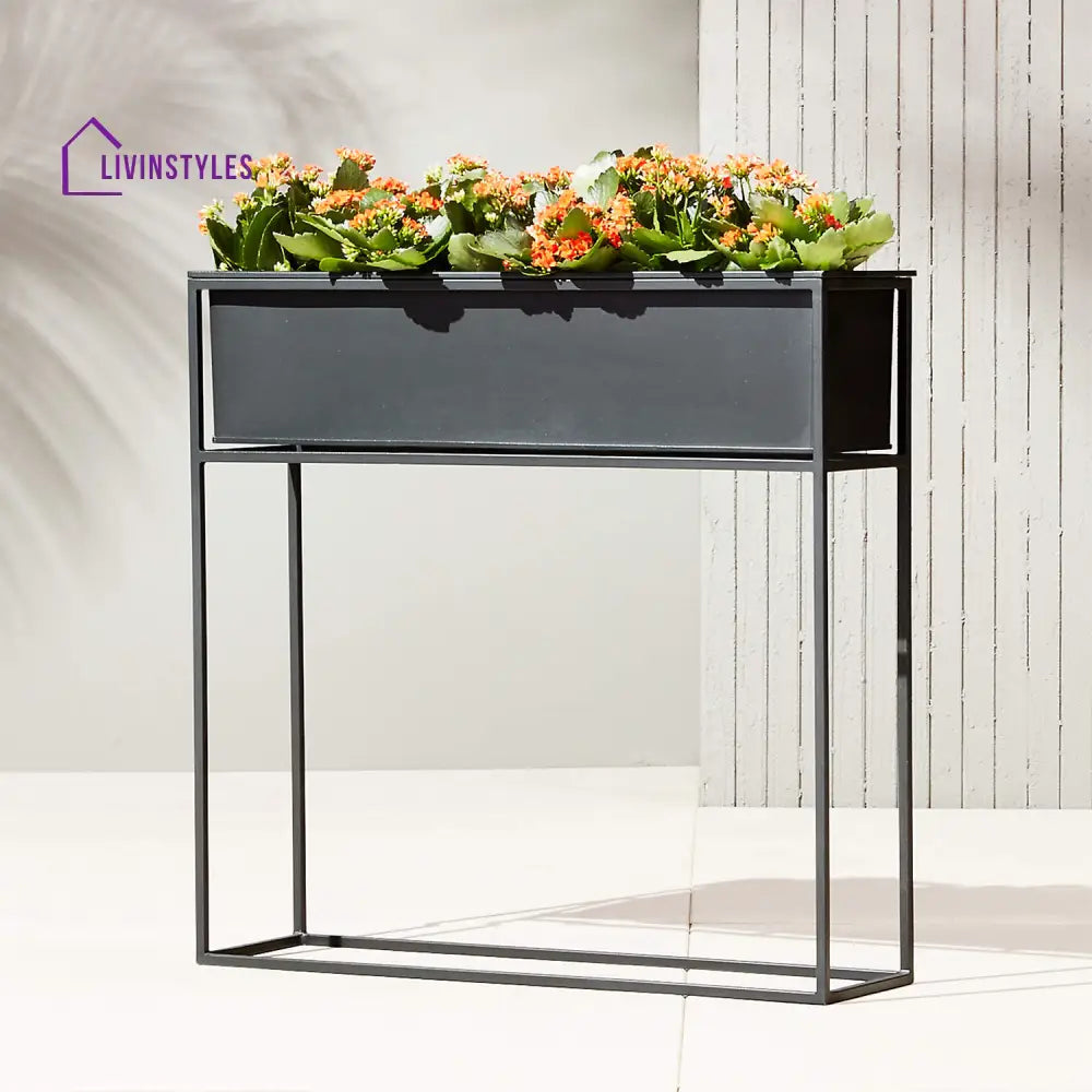Larue Outdoor Metal Planter For Garden Balcony (Black) - Planter