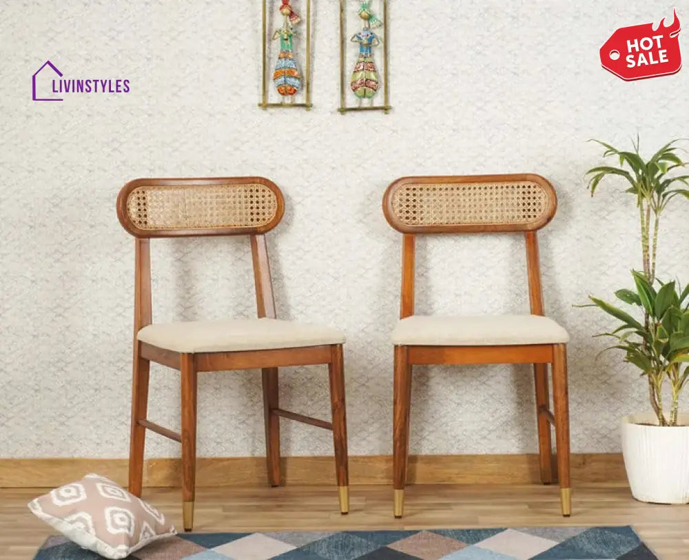 Latha Solid Wood Rattan Cane Chair - Set Of 2