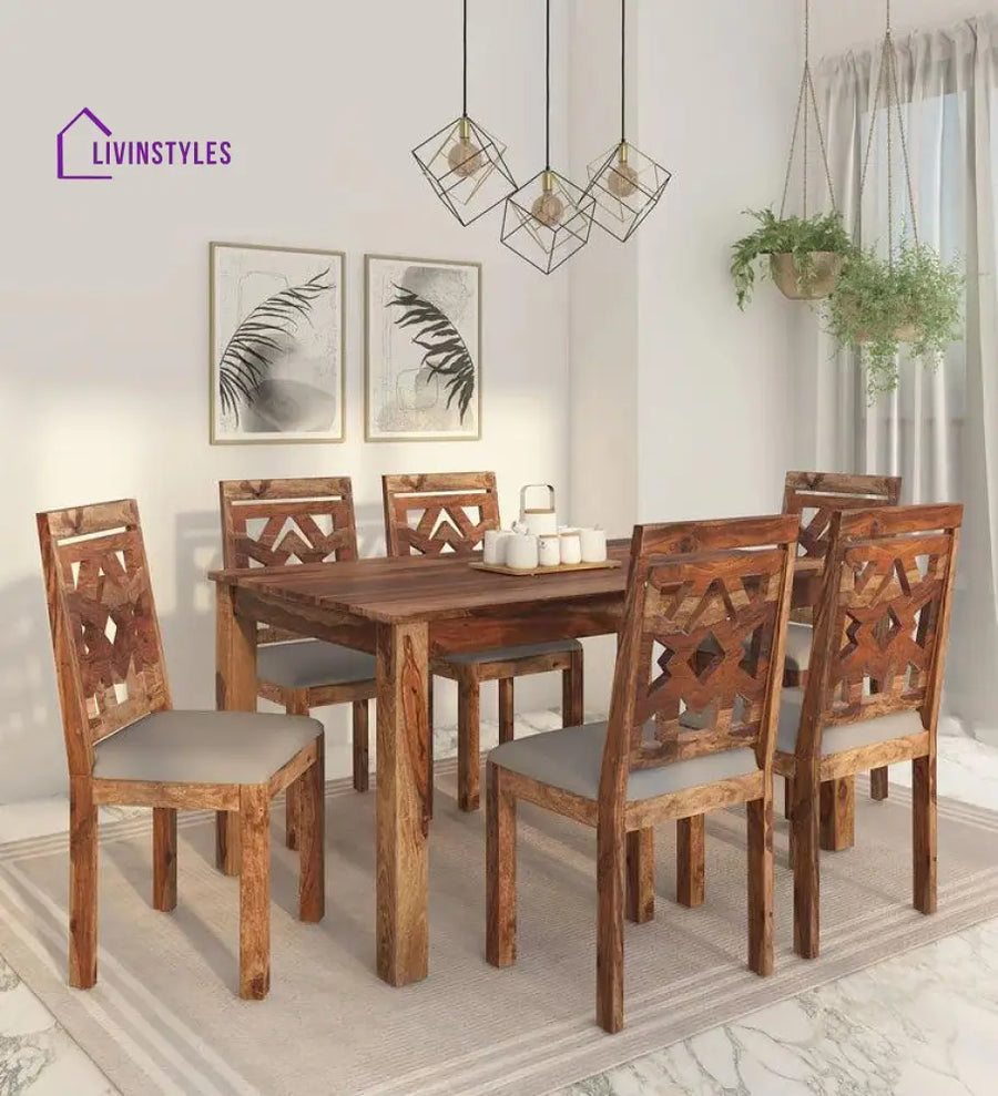 Lattice Sheesham Wood 6 Seater Dining Set In Rustic Teak Finish dining set