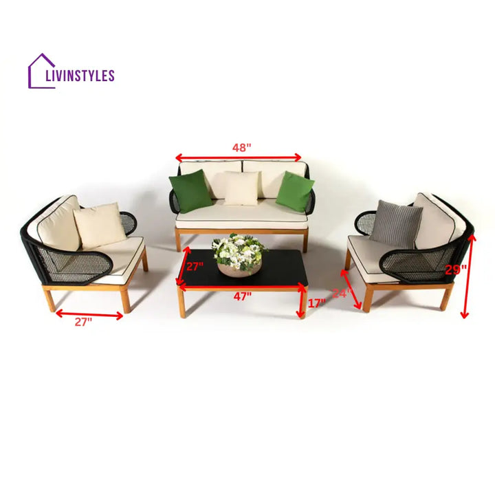 Laur Outdoor Sofa Set 2 Seater 2 Single seater and 1 Center Table (Black + Beige) Braided & Rope - Sofa Sets